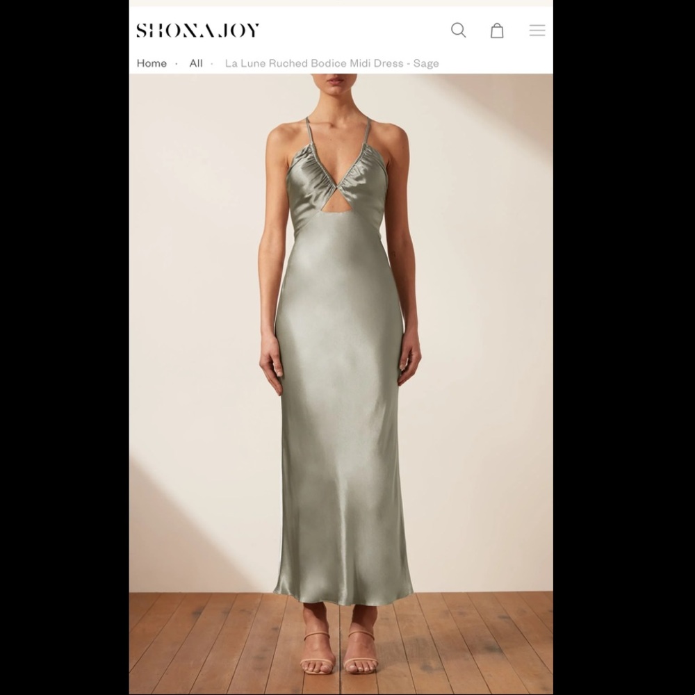 Shona Joy La Lune Ruched Bodice Midi Dress - Sage